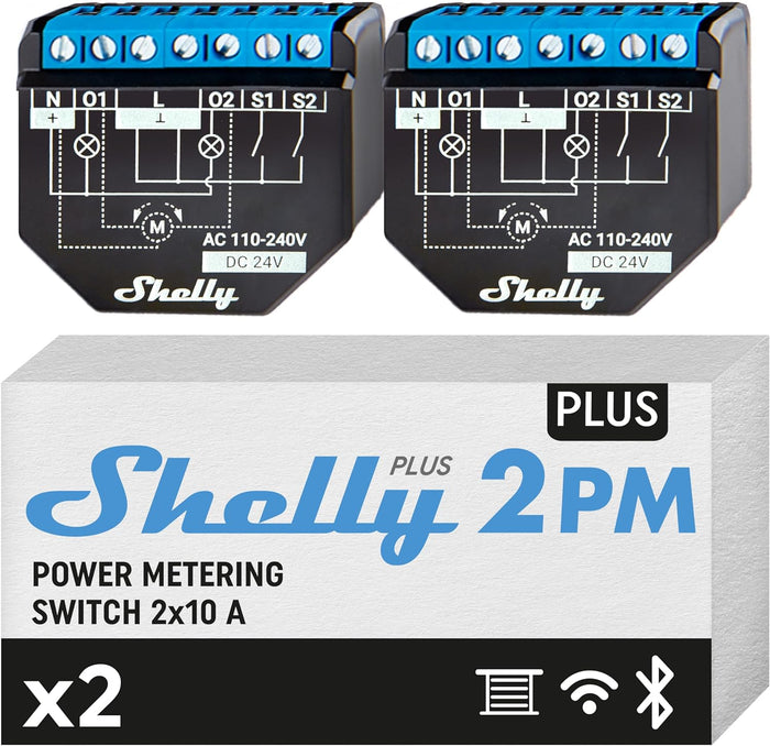 Shelly Relè interruttore a due canali, Wi-fi e bluetooth, Shelly Plus 2PM Pack x2