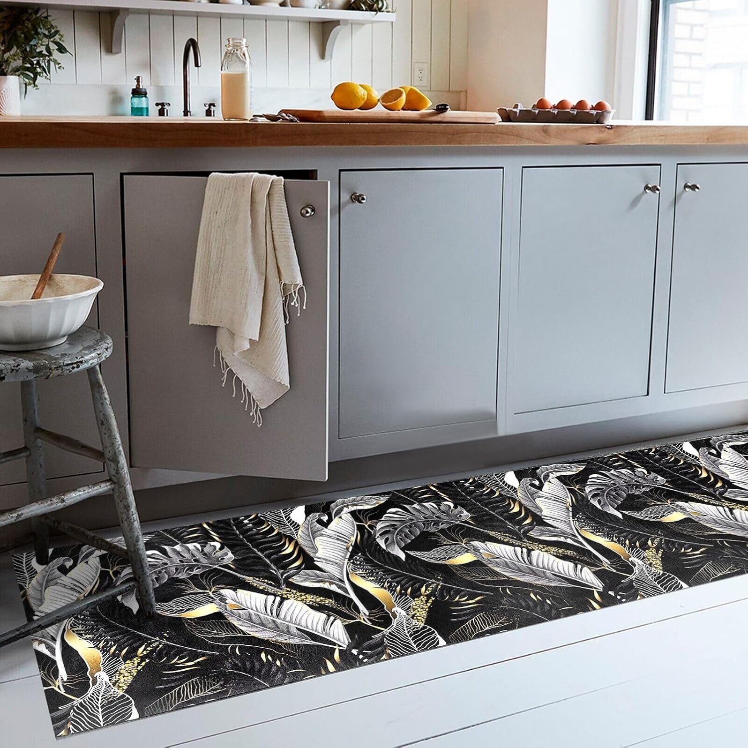 Tappeto Cucina Pvc Antimacchia 51x190 cm Foglia Oro Passatoia Antiscivolo Antisfilo Lavabile
