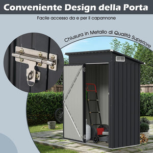 Casetta da Giardino, Capanno da Esterno con Design a Tetto Inclinato, Venti d'Aria, Struttura in Metallo Zincato, Armadio da Giardino, Cortile, Prato e Patio (Grigio Scuro)