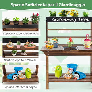 Cucina da Giardino, Cucina Giocattolo per Bambini con Struttura in Legno di Abete Massiccio, Lavandino Rimovibile, per Bambini 3-7 anni