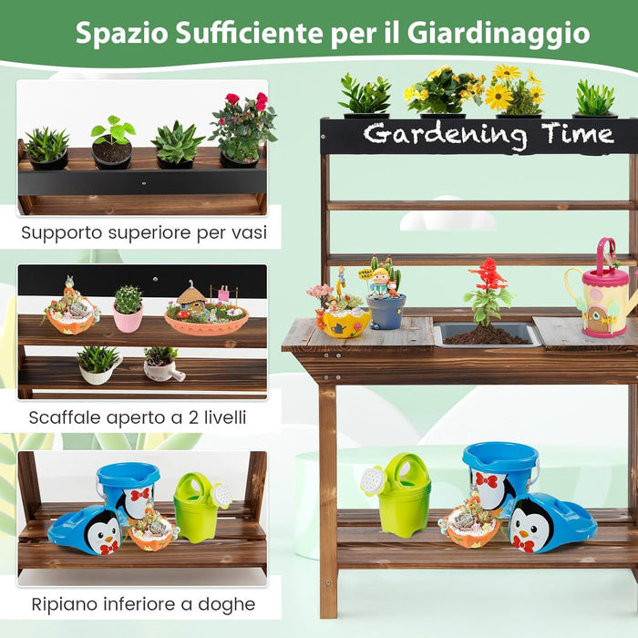 Cucina da Giardino, Cucina Giocattolo per Bambini con Struttura in Legno di Abete Massiccio, Lavandino Rimovibile, per Bambini 3-7 anni