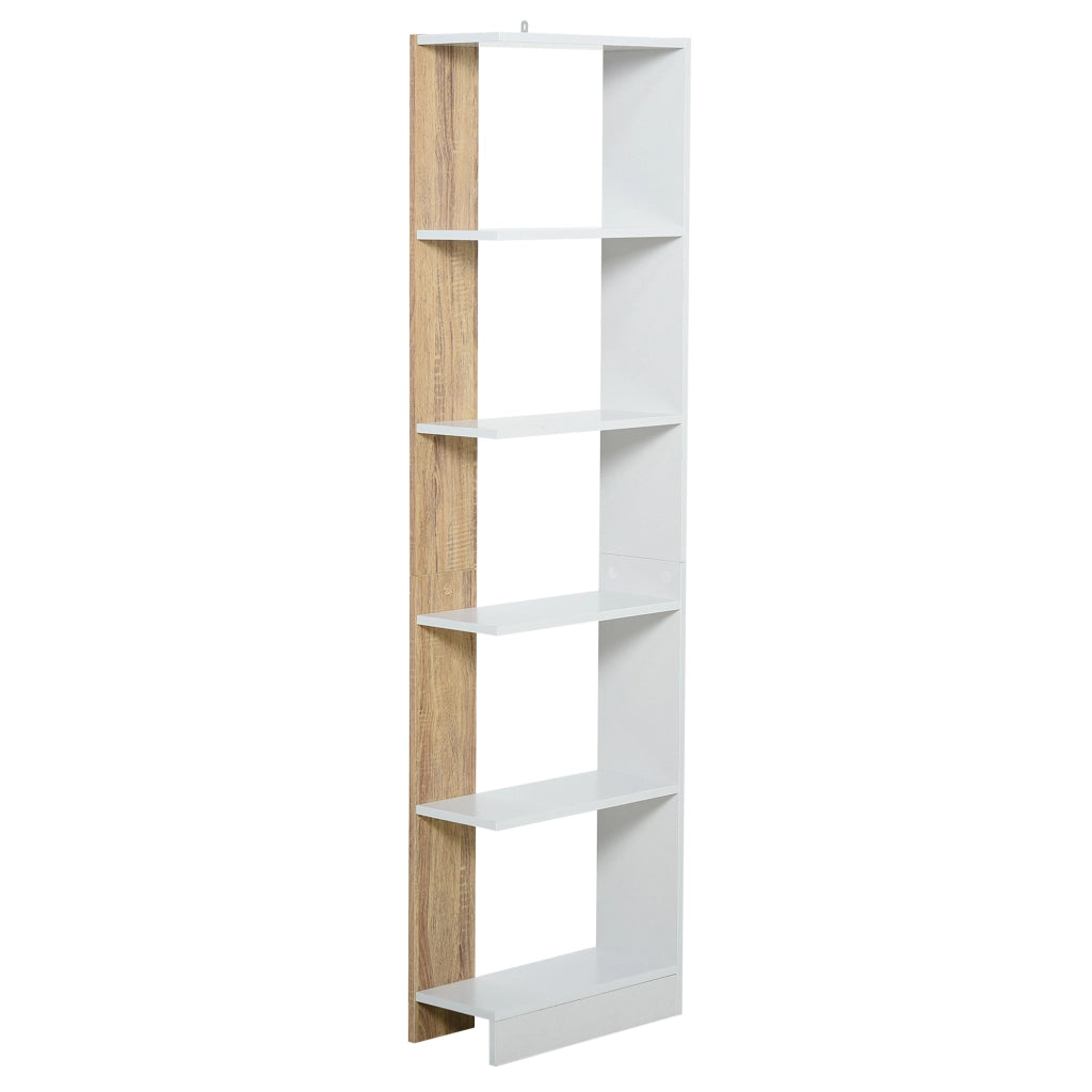 Libreria a 5 Ripiani in Legno ¨C Zephmum ¨C Rovere e Bianco 45x21x170 cm