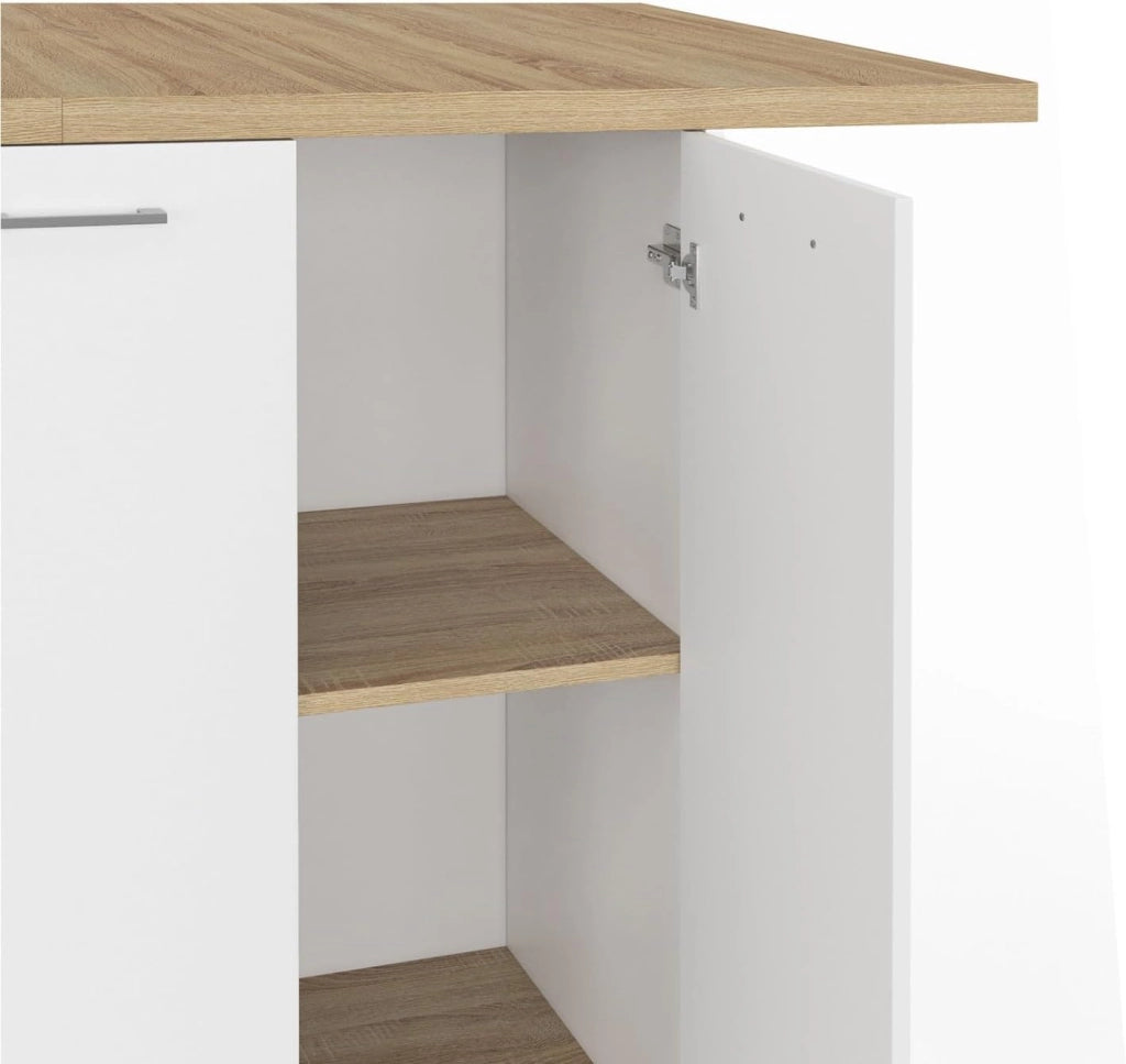 IDMarket - BAO 140 cm 4 persone isola centrale in legno bianco con piano di lavoro effetto faggio