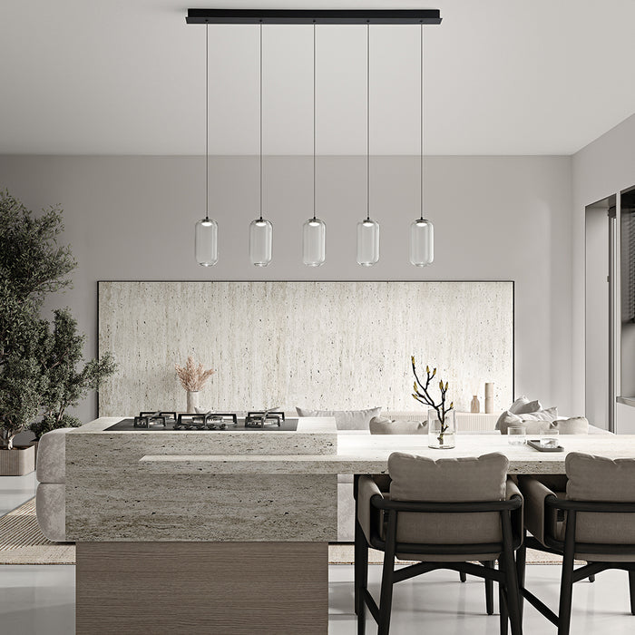 Lampadario Lineare Contemporaneo Hunter Alluminio Nero Vetro 5 Luci Led 5W 3000K