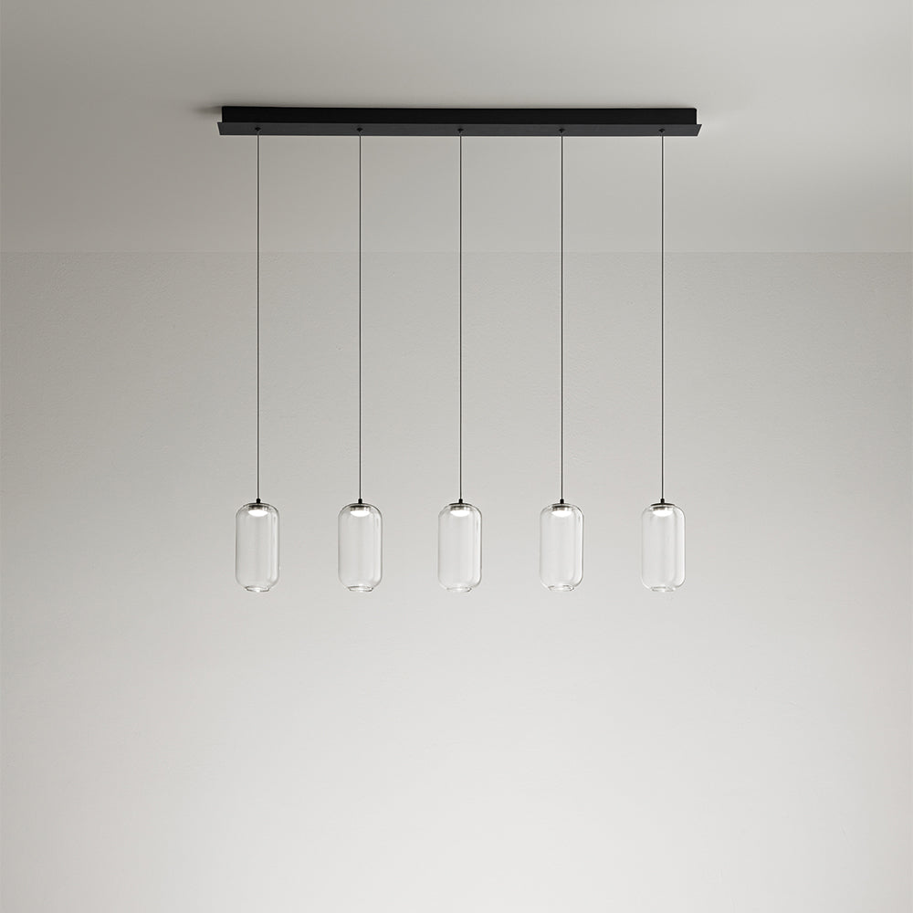 Lampadario Lineare Contemporaneo Hunter Alluminio Nero Vetro 5 Luci Led 5W 3000K