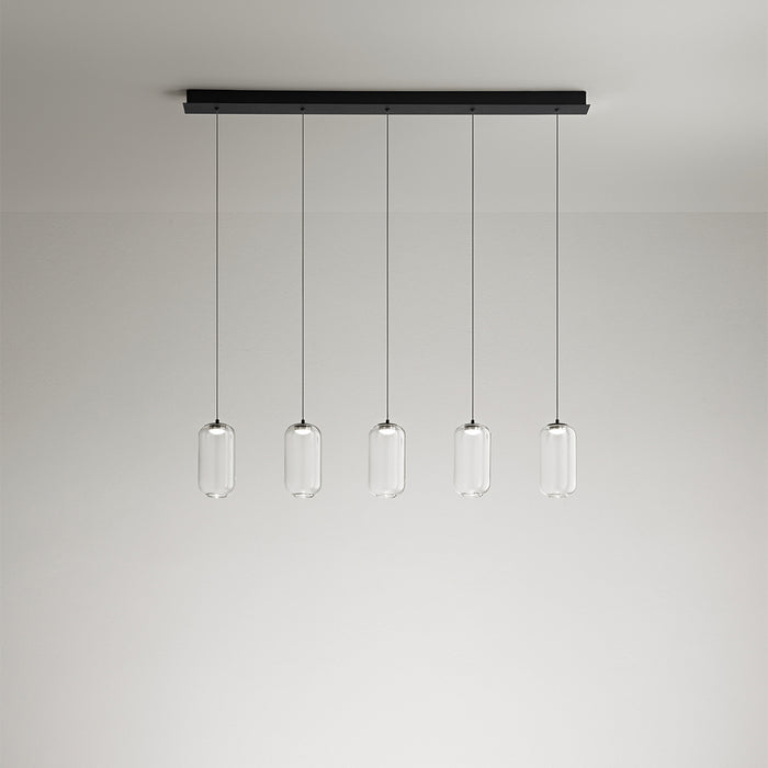 Lampadario Lineare Contemporaneo Hunter Alluminio Nero Vetro 5 Luci Led 5W 3000K