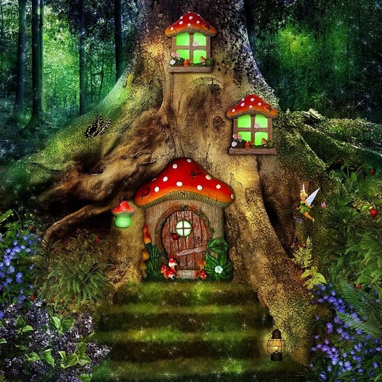 Miniatura di Finestra e Porta con Lampada da Nido - Decorazione Esterna - Stile Funghi - Bicchiere