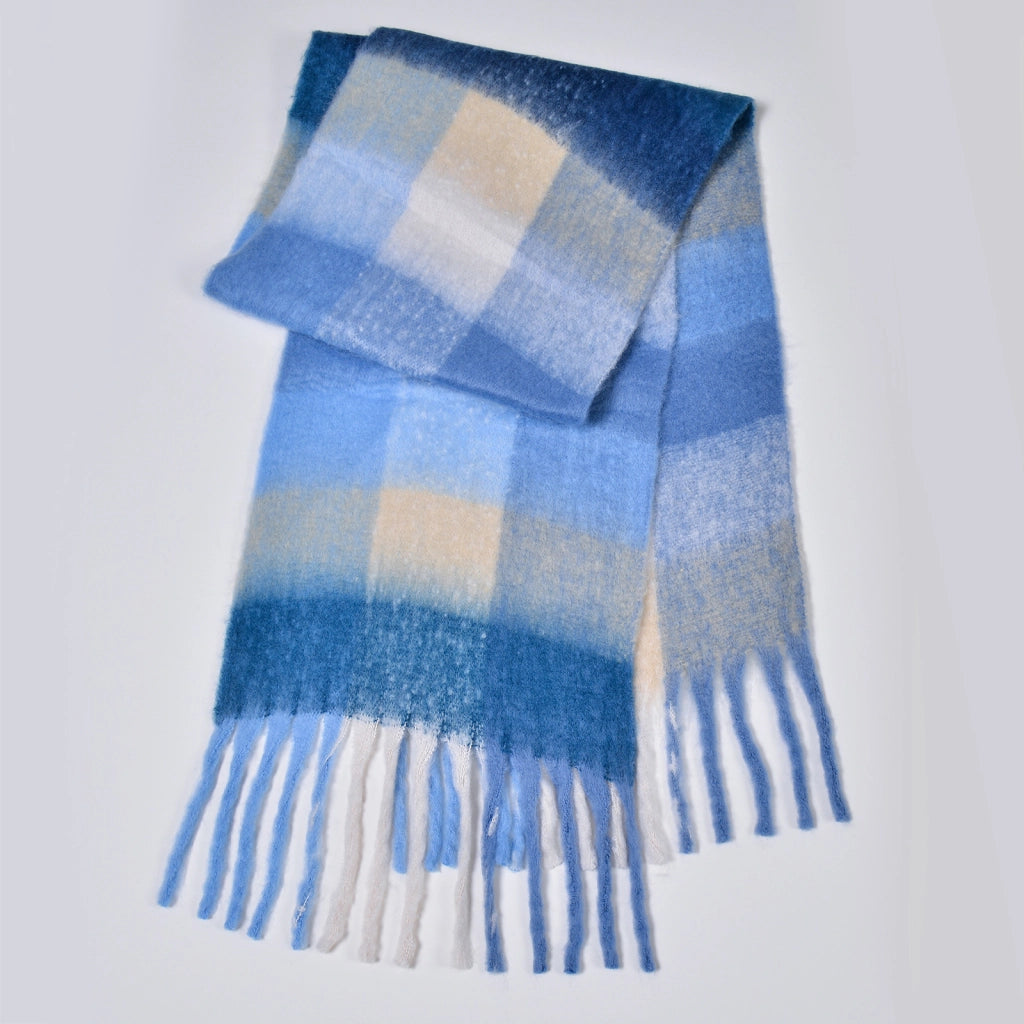 Nuova sciarpa a quadri arcobaleno, elegante, spessa, calda, lunga sciarpa a quadri con nappe