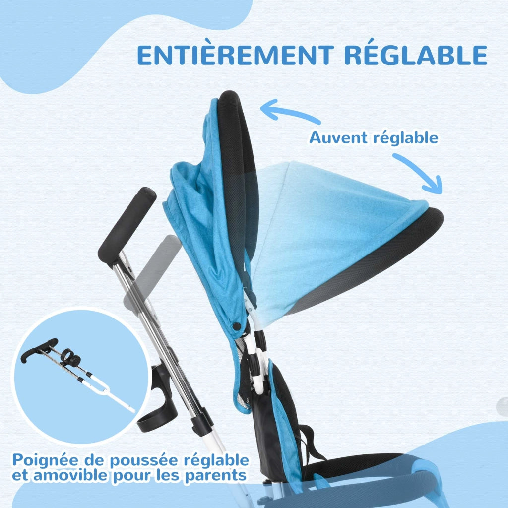 Triciclo 6 in 1 per Bambini con Capote e Cintura di Sicurezza ¨C ZephMum ¨C 1-5 Anni, Blu