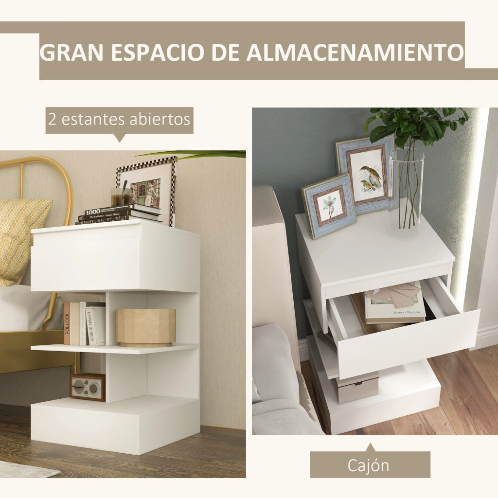 Comodino con Cassetto e Scaffale ¨C Zephmum ¨C Bianco 39x39x65 cm