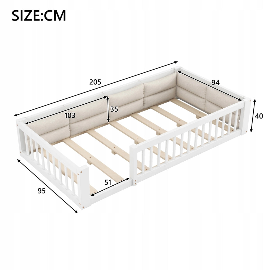 Letto singolo 90x200 - Xylo - Bianco con sponde e cuscino