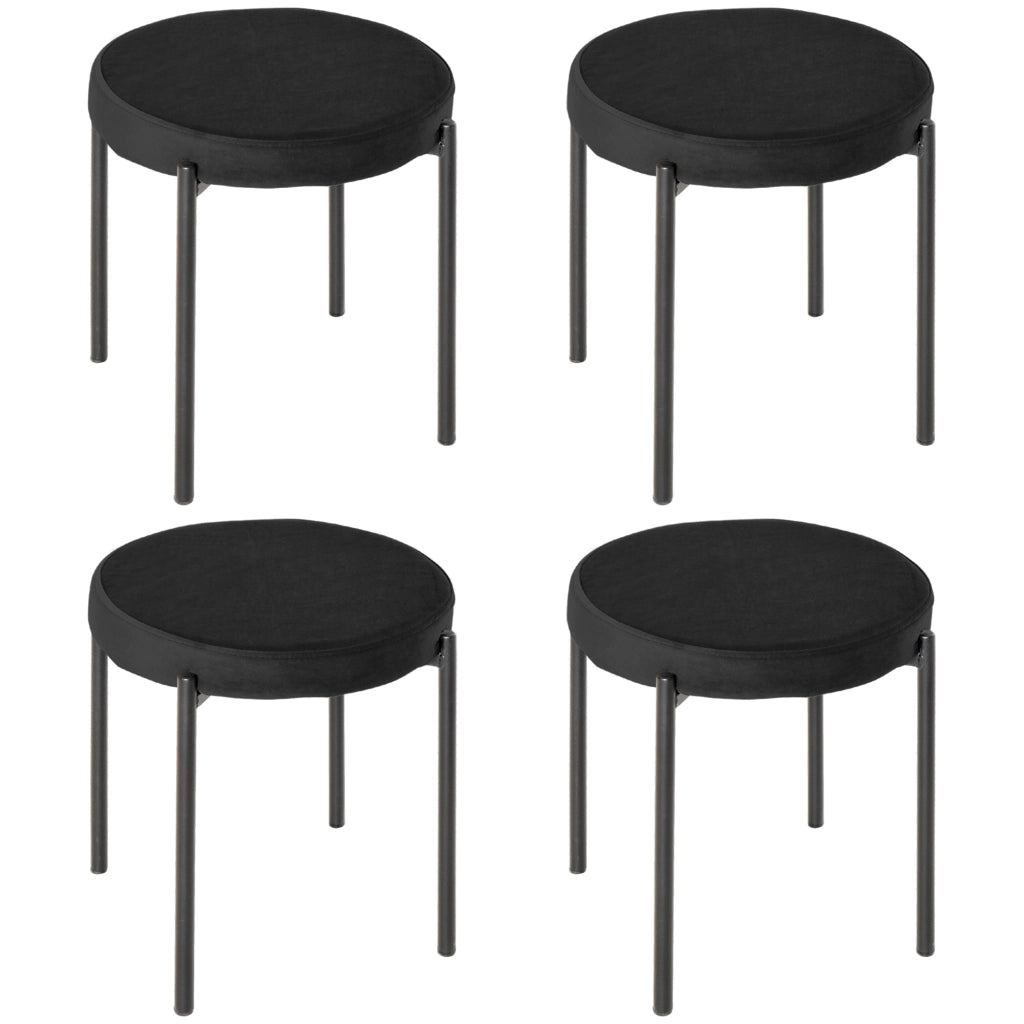 Set 4 sgabelli da cucina impilabili con seduta imbottita effetto velluto, struttura in metallo nero