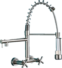 Bjorn | Rubinetto da parete gastronomia argent Rubinetto cucina professionale in acciaio inox con due doccette|doppio lavello da parete ristorante