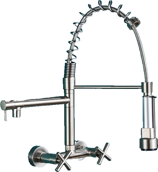 Bjorn | Rubinetto da parete gastronomia argent Rubinetto cucina professionale in acciaio inox con due doccette|doppio lavello da parete ristorante