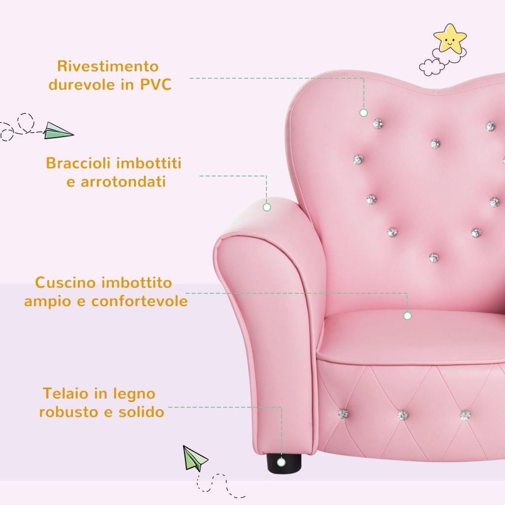 Poltrona per Bambini Imbottita ¨C zephmum ¨C Rosa, PVC, Legno, 59x41.5x49cm