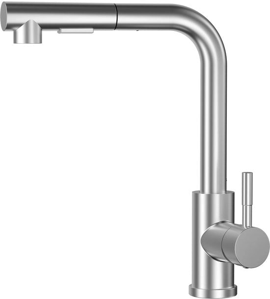Uscita ad alta pressione per cucina, cucina con 2 stazioni, uscita ad alta pressione con doccia estensibile, rubinetto da cucina 360° girevole, miscelatore cucina L-shape, miscelatore cucina a singola manovella, finitura lucidata.