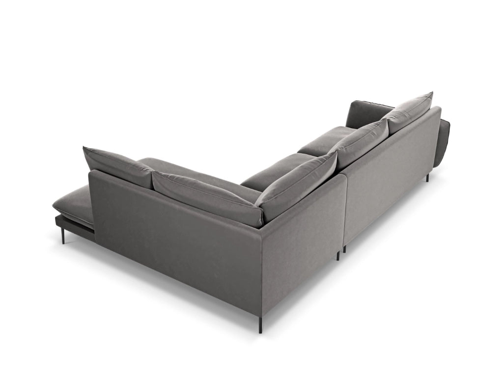 Cosmopolitan Design - Divano angolare destro "Vienna" 6 posti in velluto grigio chiaro 