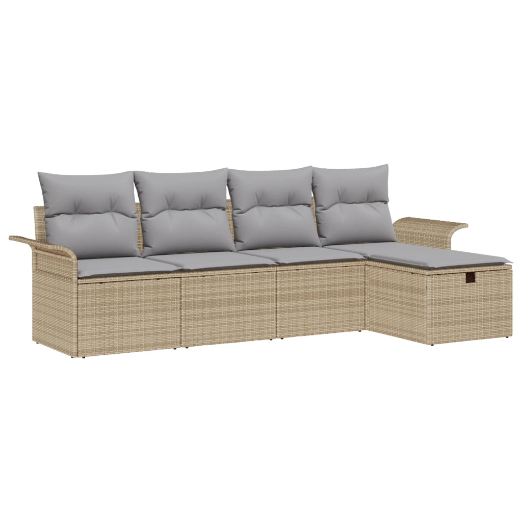 Set Divano da Giardino  da 5 Pezzi con Cuscini Beige Polyrattan