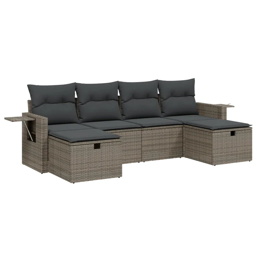 Set Divano da Giardino 6 pz con Cuscini Grigio in Polyrattan