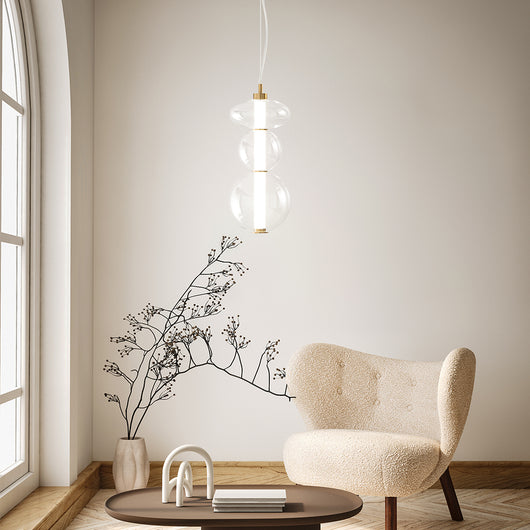 Sospensione Contemporanea Bubbles Alluminio Oro Vetro Trasparente Led 24W 3000K