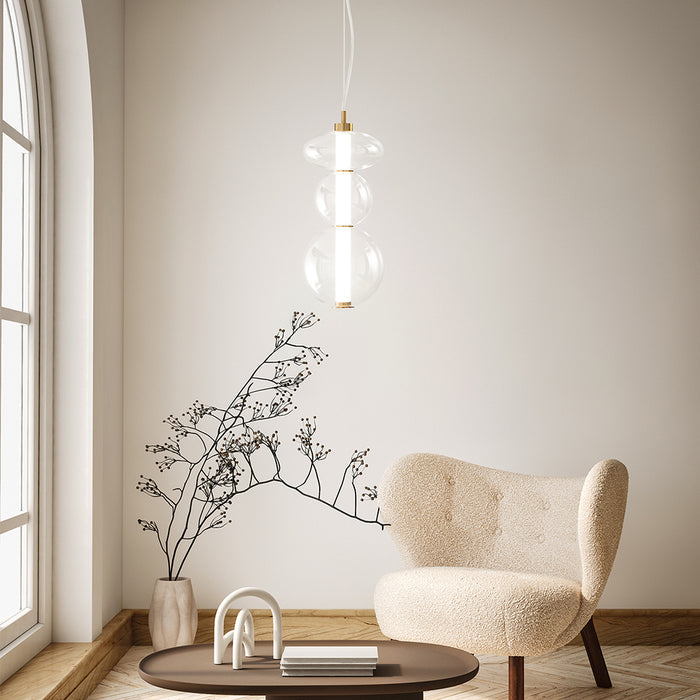 Sospensione Contemporanea Bubbles Alluminio Oro Vetro Trasparente Led 24W 3000K