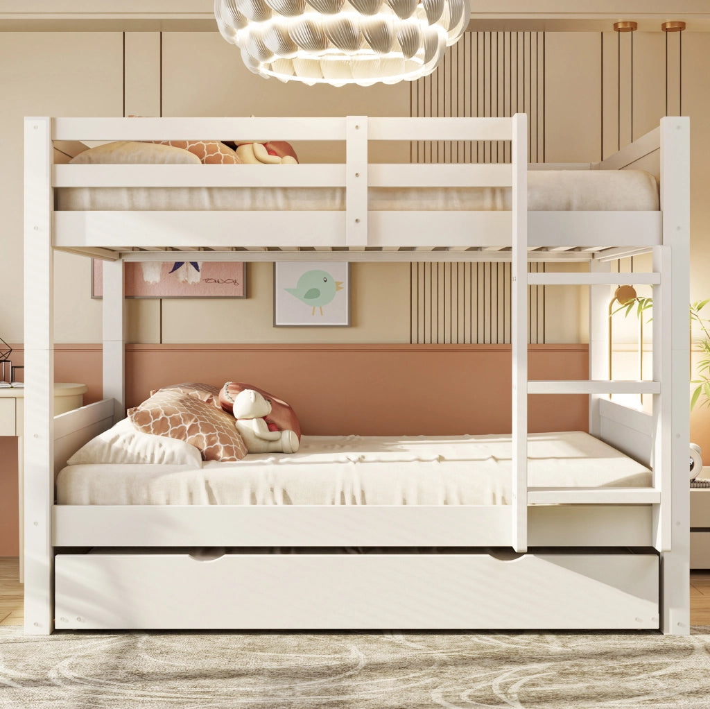 Letto a castello 90x200 cm trasformabile con letto estraibile; spondina e scala bianco