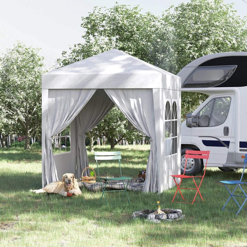 Gazebo da Giardino Pieghevole 2x2m con 4 Pareti Rimovibili in Poliestere e Acciaio Bianco