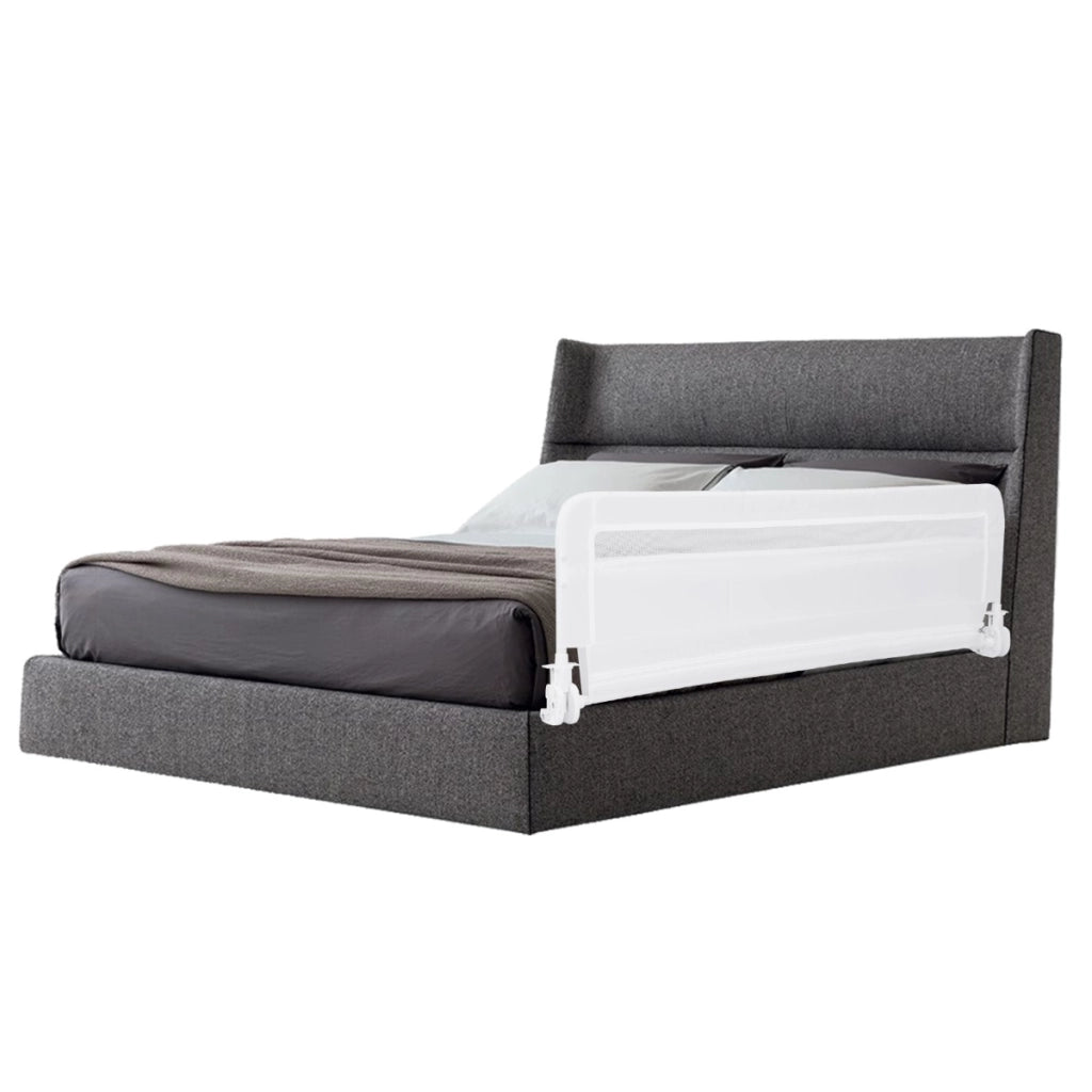 Sponda da letto pieghevole con copertura removibile e lavabile e cintura di sicurezza, Sponda da letto a ribalta per bambini Bianco-Barriere letto