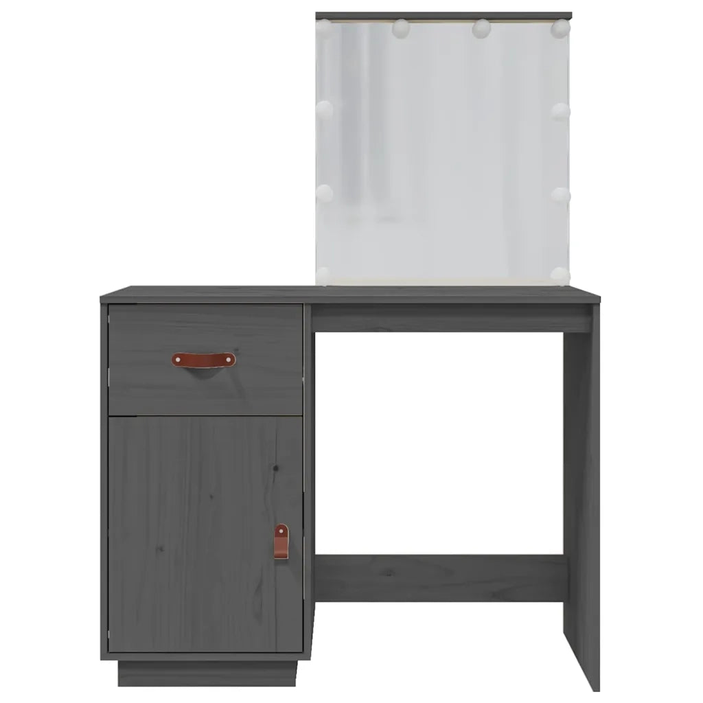 Toeletta | Tavolo da Trucco con LED Grigia 95x50x133,5cm in Legno Massello di Pino