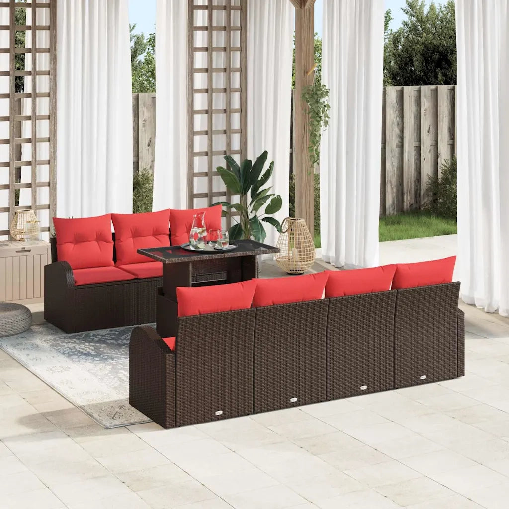 Set Divano da Giardino 8 pcs Marrone Poly Rattan