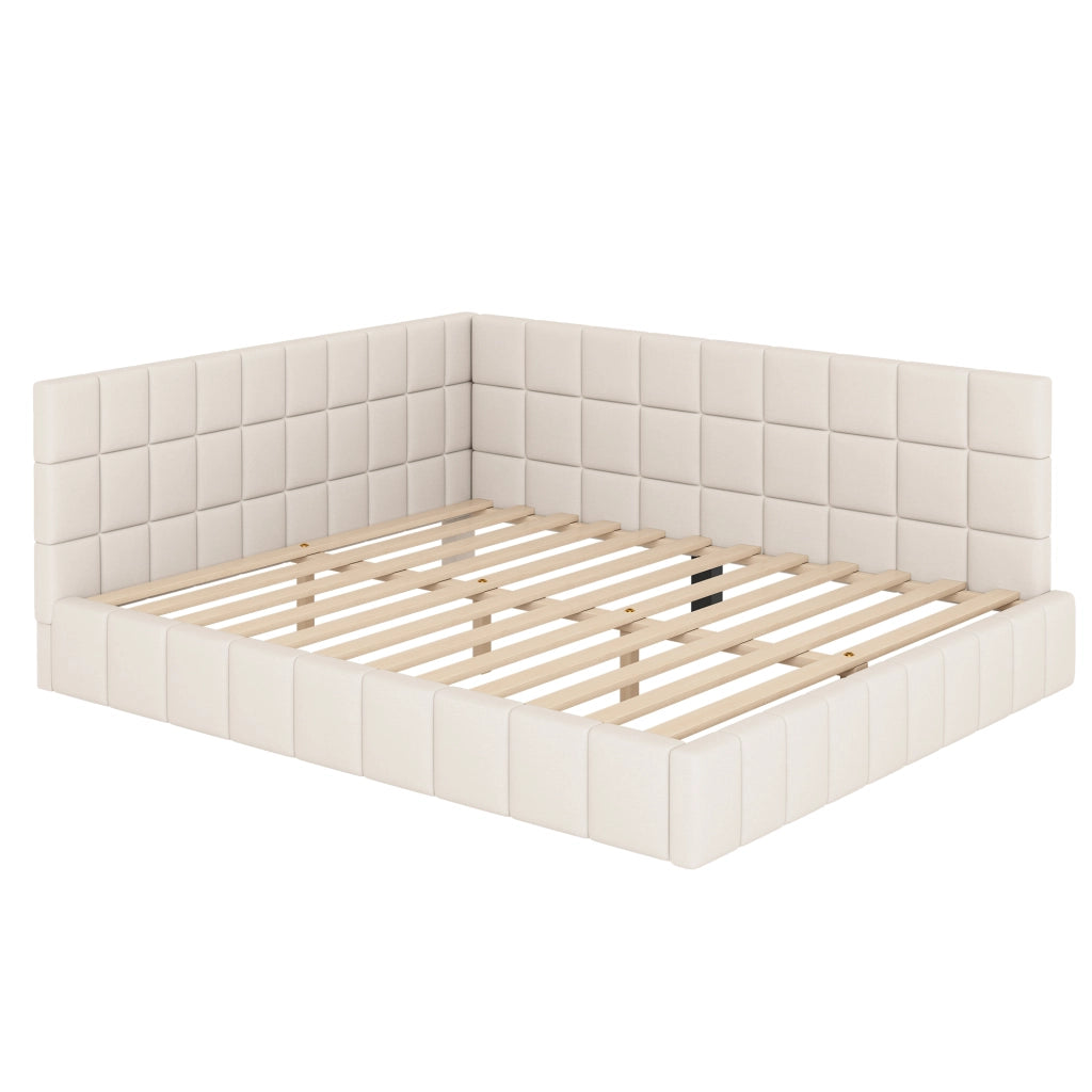 Divano letto imbottito in velluto con schienale e braccioli; beige; 160x200 cm; senza materasso