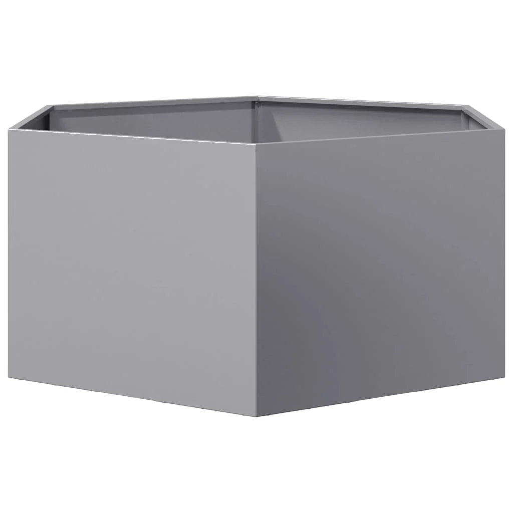 Fioriera/aiuola esagonale per piante fiori terrazza giardino 104 x 90 x 45 cm acciaio zincato argento 02_0038634