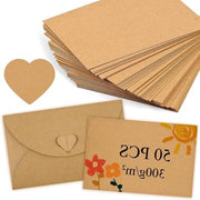 50 fogli di carta index A6 bianchi - 15 x 10 cm - con 5 buste di cartone marrone - 300 g/m² - per progetti di creatività e artigianato DIY e inviti