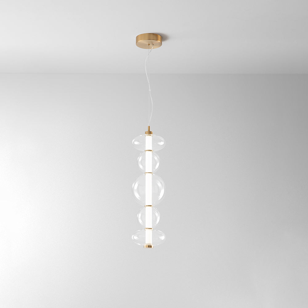 Sospensione Contemporanea Bubbles Alluminio Oro Vetro Trasparente Led 38W 3000K