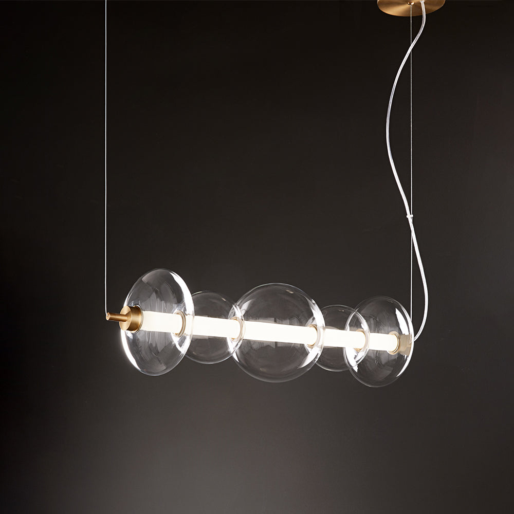 Sospensione Contemporanea Bubbles Alluminio Oro Vetro Trasparente Led 38W 3000K