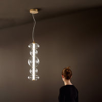 Sospensione Contemporanea Bubbles Alluminio Oro Vetro Trasparente Led 38W 3000K