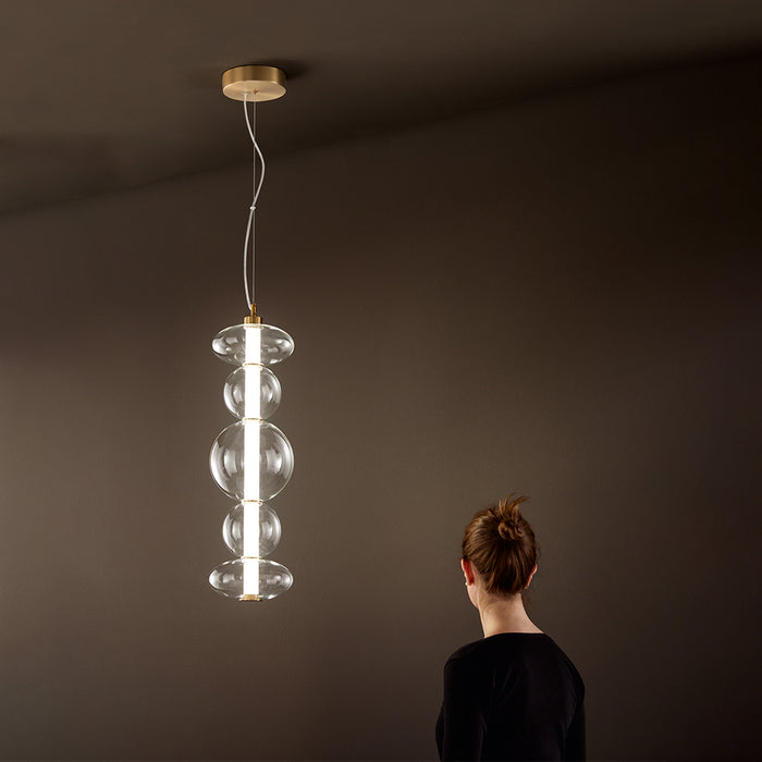 Sospensione Contemporanea Bubbles Alluminio Oro Vetro Trasparente Led 38W 3000K