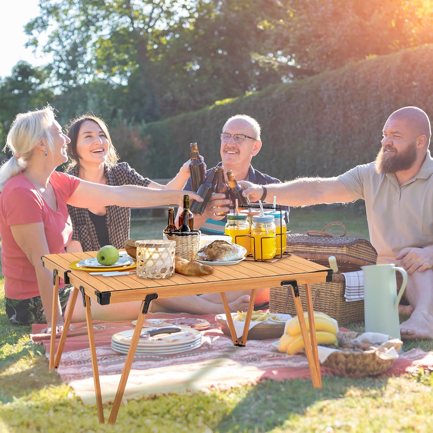 Tavolo da Campeggio Pieghevole, Tavolo da Picnic con Borsa Trasporto e Piano Impermeabile, con Struttura in Alluminio, per Giardino Campeggio, Portata 80 kg (Naturale)
