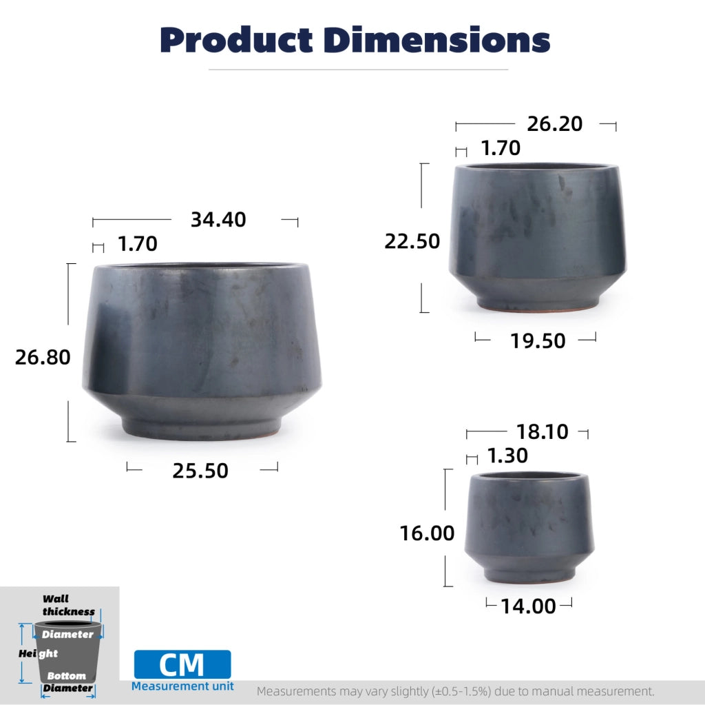 VASO in Ceramica  38 cm Nero Opaco per Interni ed Esterni