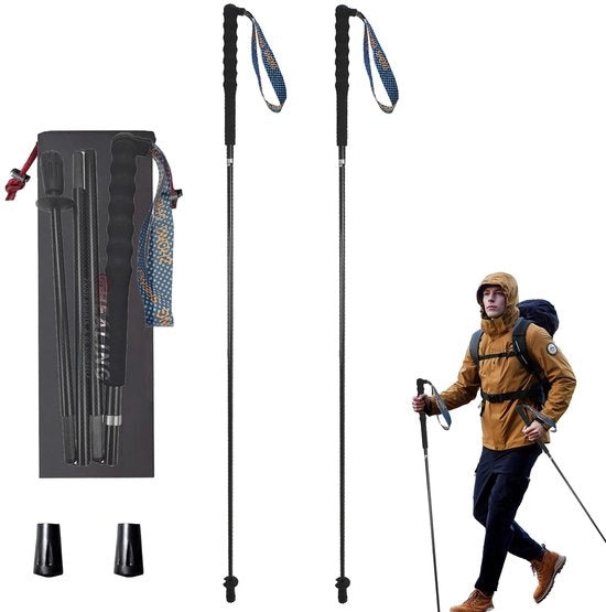 Trekkingstok set ultralight carbon con manubrio idrorepellente e borsa di trasporto (120 cm)