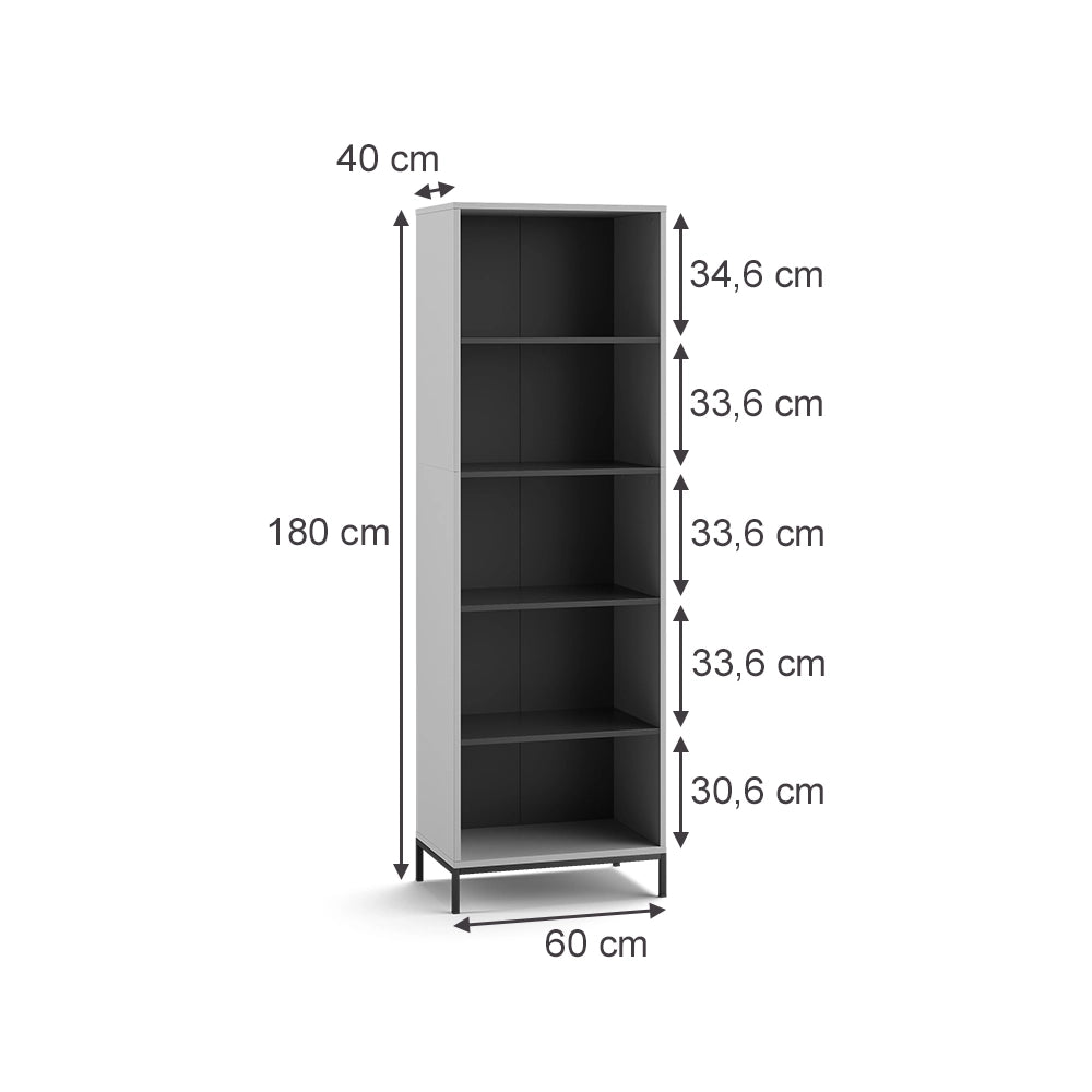 Vicco Libreria Grigio 60 x 180 cm con 5 scomparti
