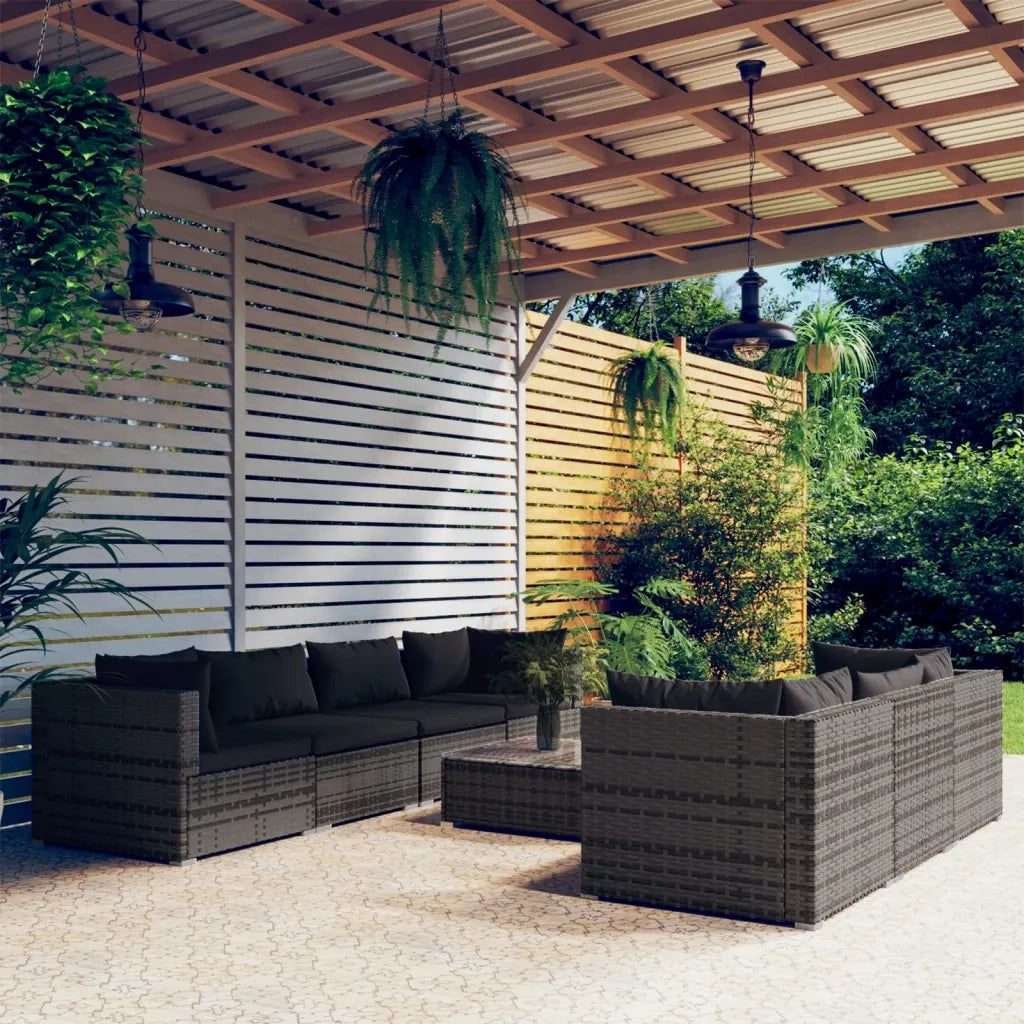 Set Divani da Giardino 8 pz con Cuscini in Polyrattan Grigio 3101509