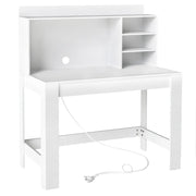 Scrivania per computer con libreria 108 x 60 x 75 cm con presa di corrente integrata e ripiani moderni in MDF bianco 20_0015638