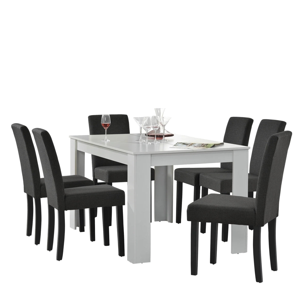 Tavolo da pranzo (bianco) + 6 sedie da pranzo in grigio scuro - 140x90cm 03_0004237