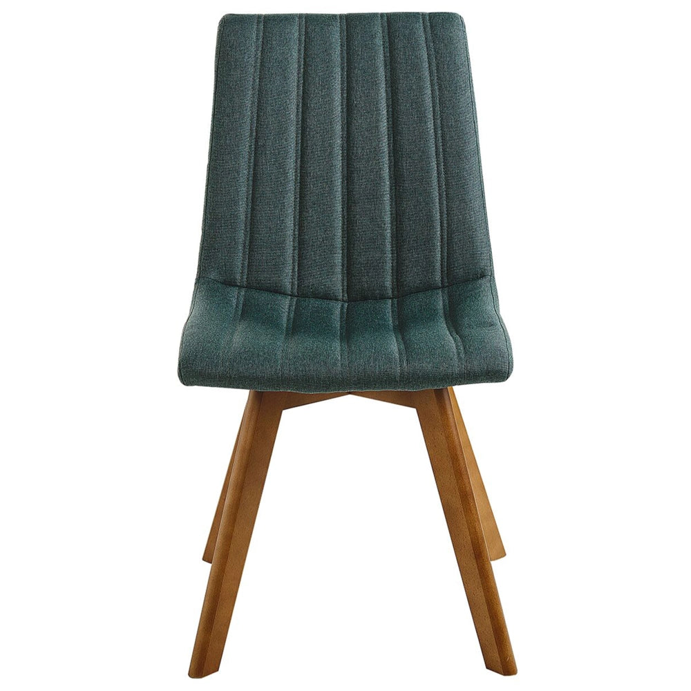 Set di 2 sedie Tessuto poliestere verde Gambe in legno massello scuro Imbottitura verticale Schienale curvo