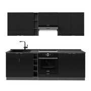 Cucina componibile Fame-Line Nero rigato/Antracite 235 cm senza piano di lavoro Vicco