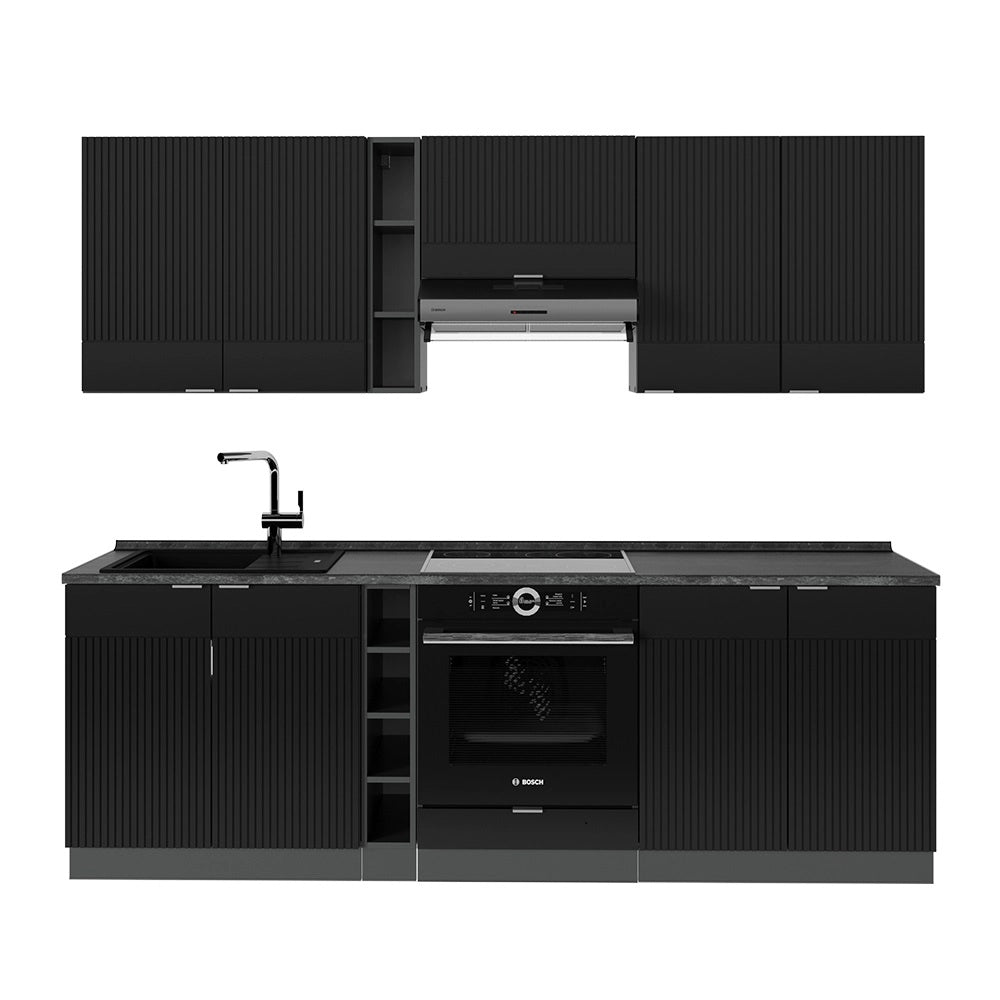 Cucina componibile Fame-Line Nero rigato/Antracite 235 cm senza piano di lavoro Vicco