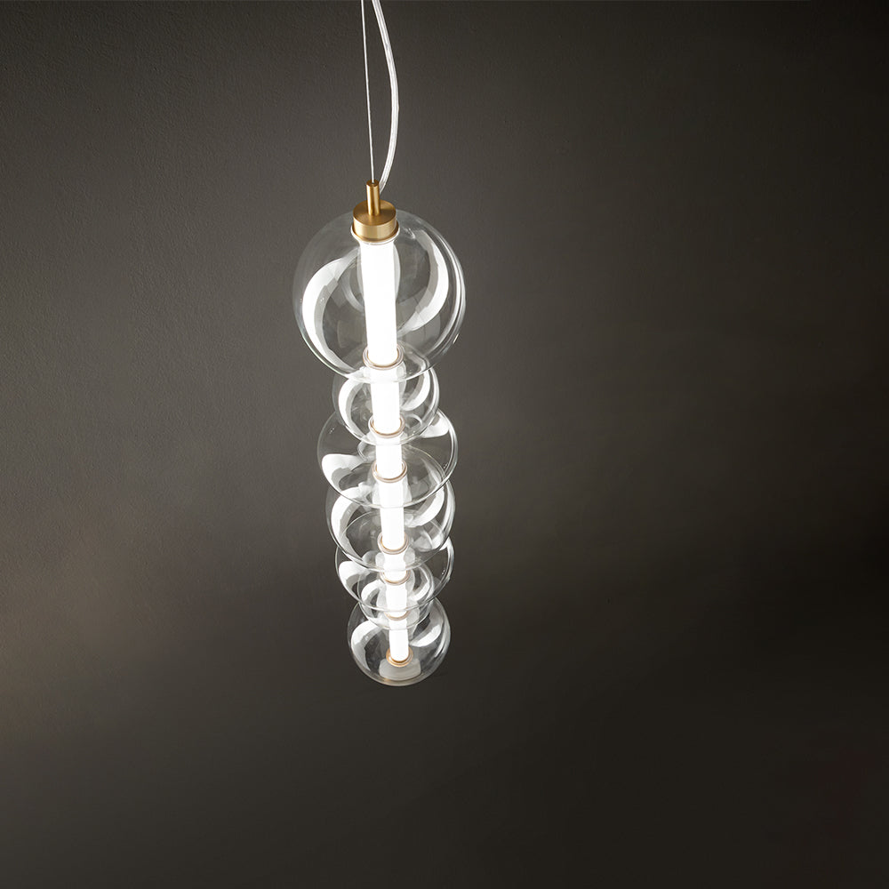 Sospensione Contemporanea Bubbles Alluminio Oro Vetro Trasparente Led 50W 3000K