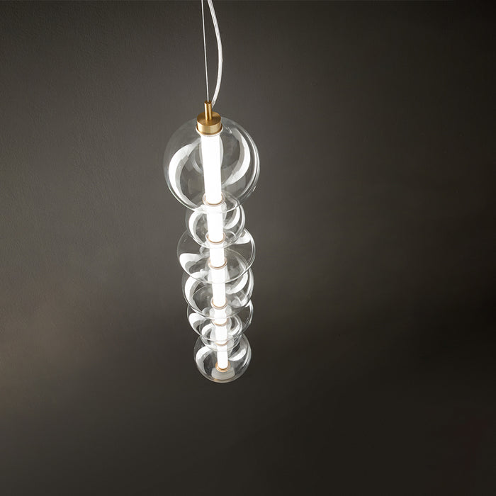 Sospensione Contemporanea Bubbles Alluminio Oro Vetro Trasparente Led 50W 3000K