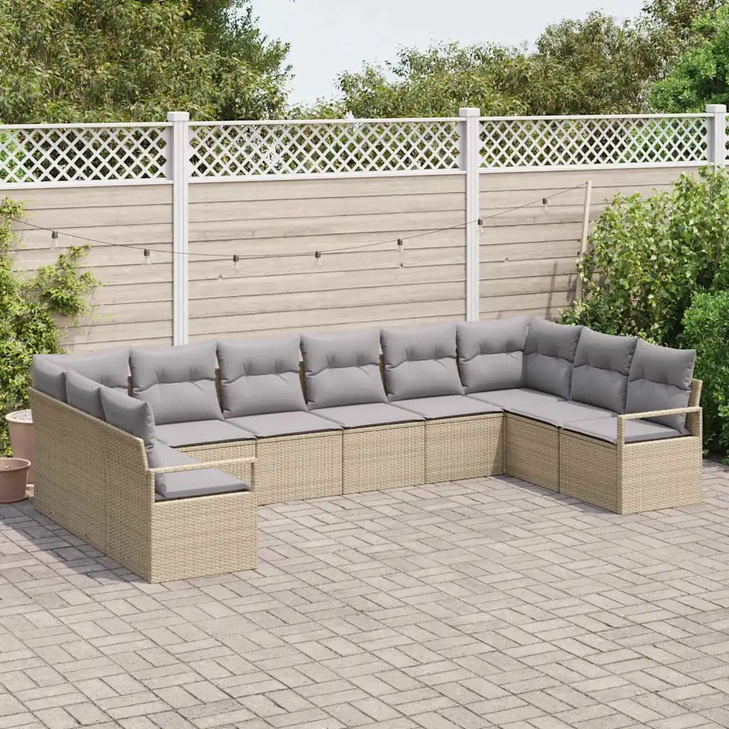 Set di divani con cuscino 10 pcs Beige polyrattan 3346560
